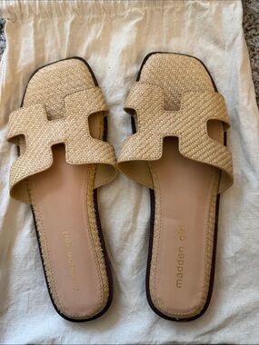 Madden Girl Tan Woven Slide Sandals